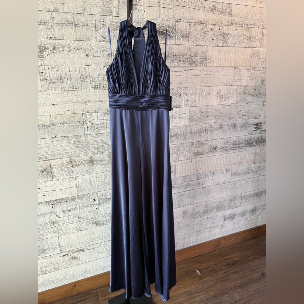 NWT Mac Duggal Navy Blue Halter Neck Wide-Leg Jumpsuit #49810 - Picture 4 of 9